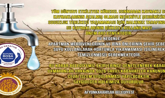 Afyonkarahisar Belediyesi Su Tasarrufuna İlişkin Önemli Kararlarda Bulundu