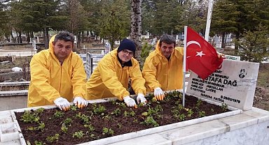 Şehit kabirleri çiçeklerle donatıldı