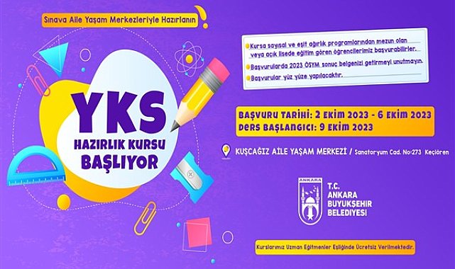 Ankara Büyükşehir Belediyesinden ücretsiz YKS ve EKPSS hazırlık kursu
