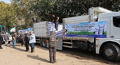 Aydın büyükşehir belediyesi'nden selden etkilenen üreticiye yem desteği