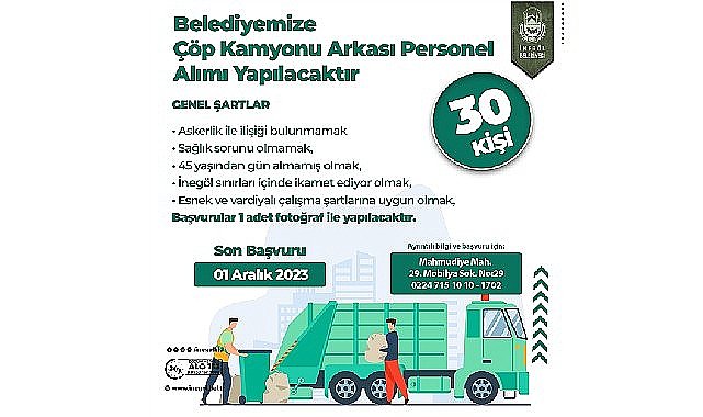 İnegöl Belediyesi 30 Personel Alacak