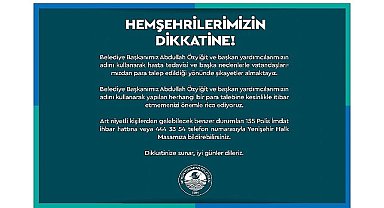 Mersin Yenişehir Belediyesi dolandırıcılara karşı uyardı