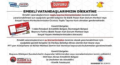 Karabük Belediyesi'nden Ücretsiz Toplu Taşıma ve Su Hizmeti İçin Emekli Vatandaşlara özel bir duyuru