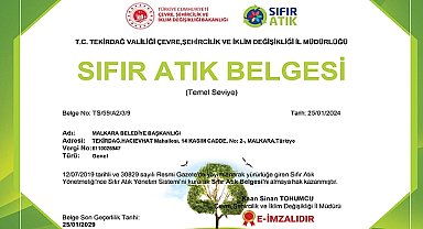 Sıfır atık belgesini Malkara'ya kazandırdık