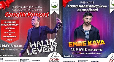 Osmangazi'de 3 gün sürecek 19 Mayıs Coşkusu Haluk Levent ve Emre Kaya ile Kutlanacak