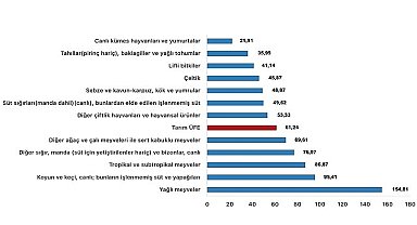 Tüik: Tarım ürünleri üretici fiyat endeksi (Tarım-ÜFE) yıllık %61,24 arttı, aylık %0,91 azaldı