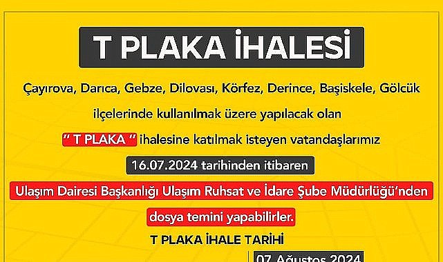 8 ilçede 86 yeni T plaka için ihale yapılacak