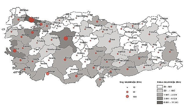 Tüik: Türkiye'de 2023 yılında 3 milyon 450 bin 953 kişi iller arasında göç etti