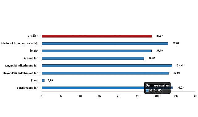 Tüik: Yurt Dışı Üretici Fiyat Endeksi (YD-ÜFE) yıllık %28,67 arttı, aylık %2,95 arttı