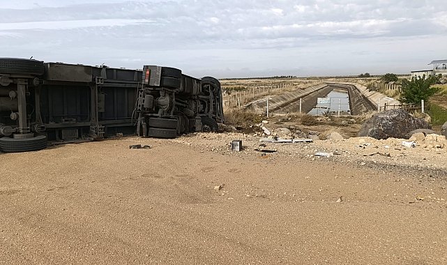 Şanlıurfa'da buğday yüklü tır devrildi: 1 yaralı