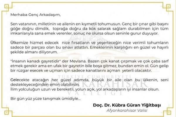 Vali Yiğitbaşı’dan gençlere mektup