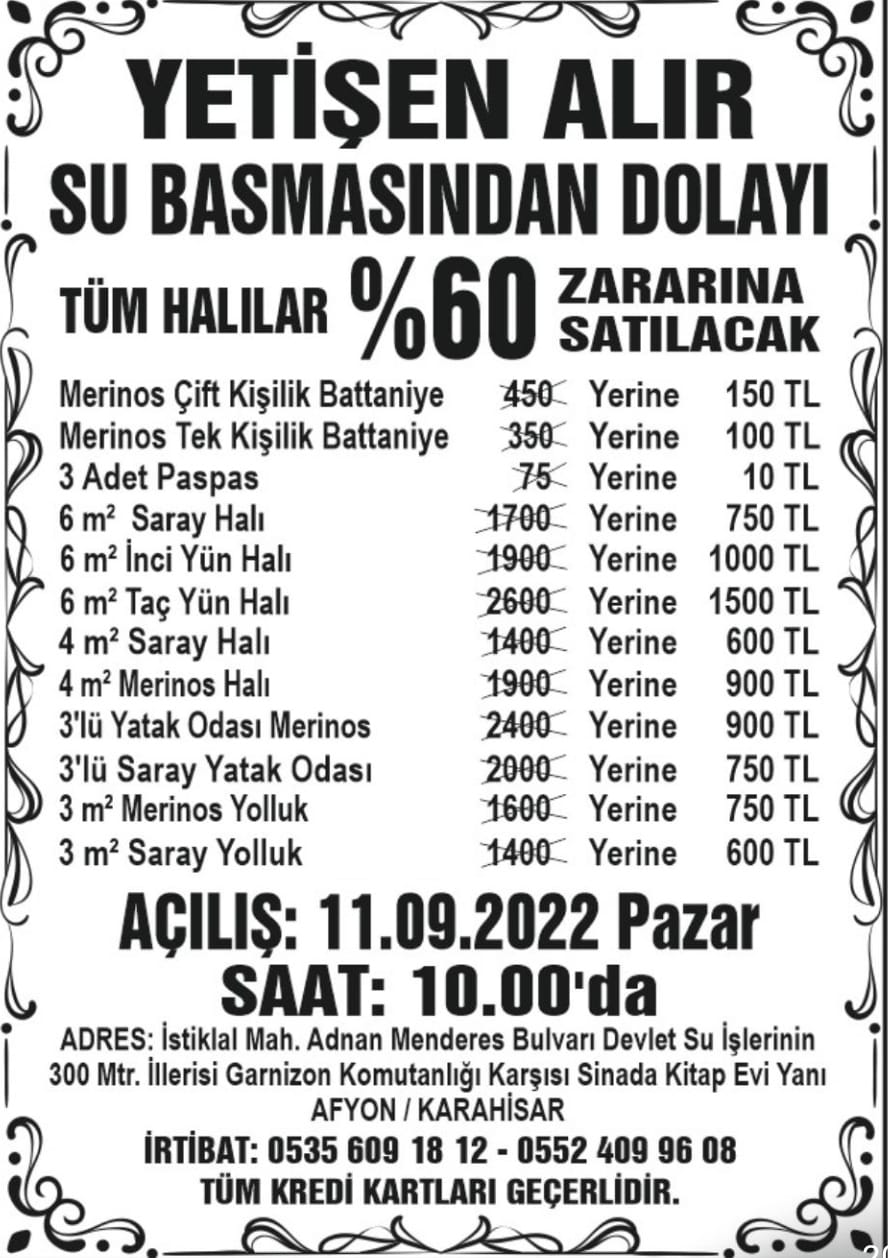 Yetişen Alır Su Baskını Nedeniyle Tüm Halılar %60 İndirimde